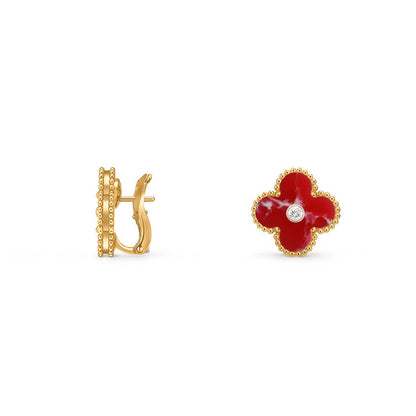 [Azure Tears]15MM CLOVER FLOWER STUD EARRINGS DIAMOND-GOLD COLLECTION