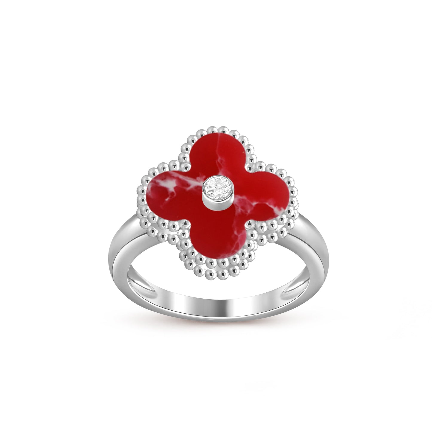 [Azure Tears]LUCKY CLOVER DIAMOND-ACCENT WHITE GOLD RING COLLECTION
