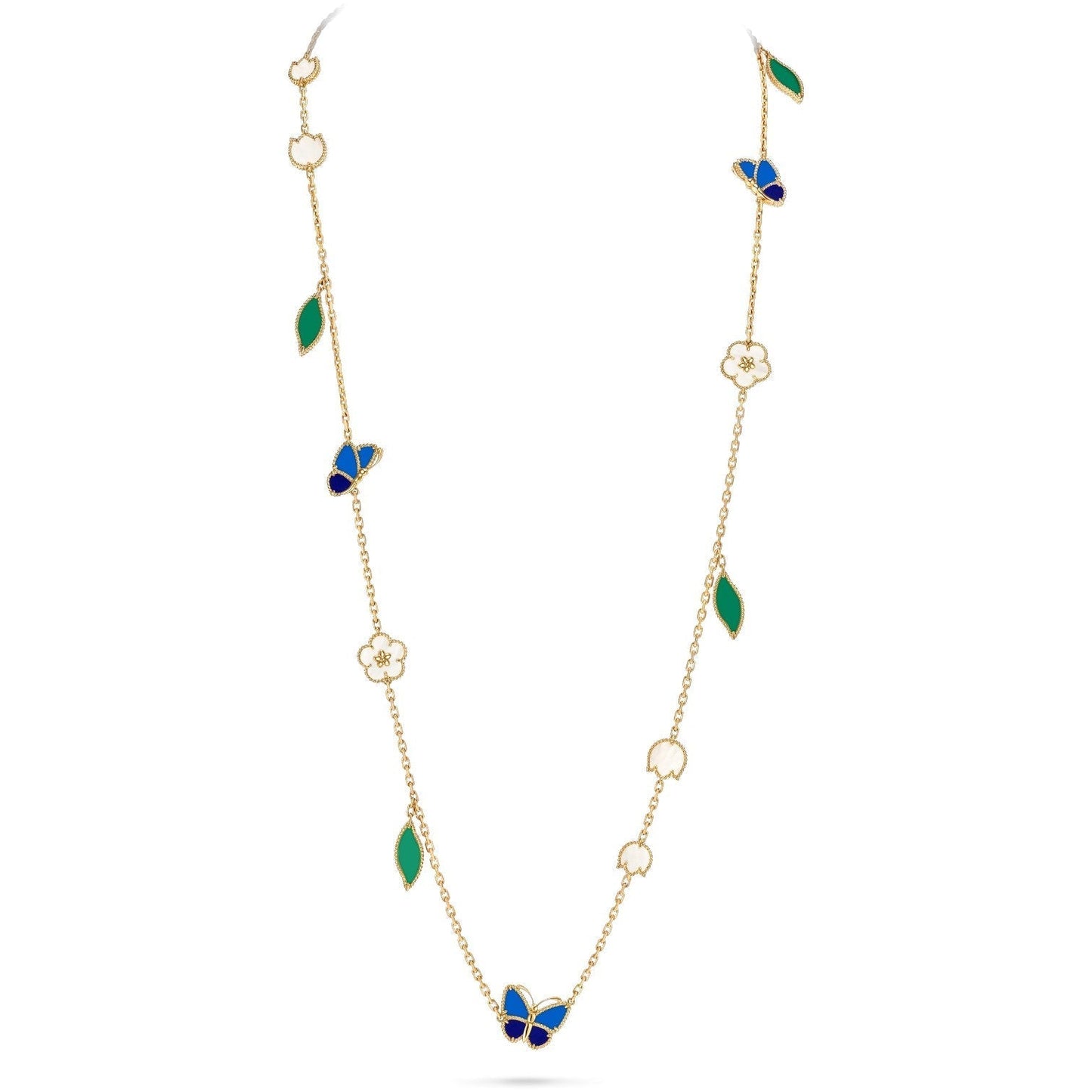 [Azure Tears]LUCKY SPRING BUTTERFLY & FLOWER STATEMENT NECKLACE - 15-MOTIF FLORAL DESIGN