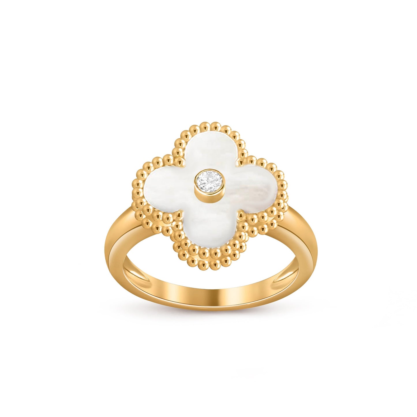 [Azure Tears]LUCKY CLOVER DIAMOND-ACCENT GOLD RING COLLECTION