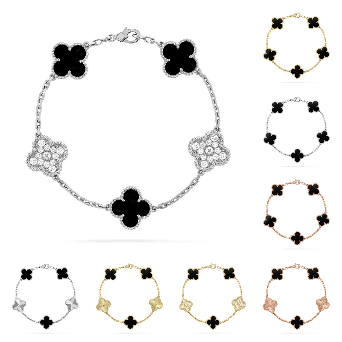 [Azure Tears]LUCKY CLOVER 5-MOTIF BRACELET - BLACK OXNY COLLECTION