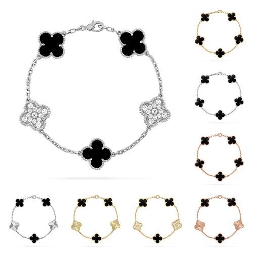 [Azure Tears]LUCKY CLOVER 5-MOTIF BRACELET - BLACK OXNY COLLECTION