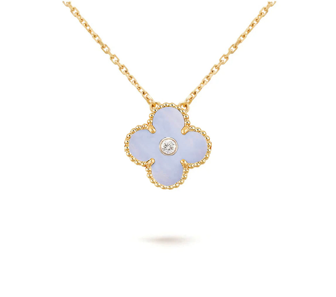 [Azure Tears]15MM CLOVER FLOWER DIAMOND PENDANT NECKLACE COLLECTION
