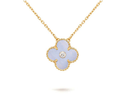 [Azure Tears]15MM CLOVER FLOWER DIAMOND PENDANT NECKLACE COLLECTION