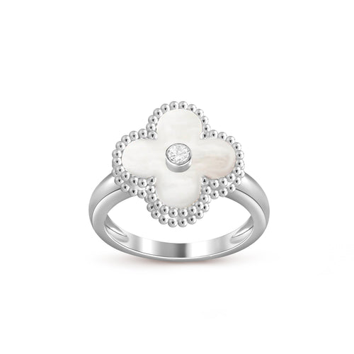 [Azure Tears]LUCKY CLOVER DIAMOND-ACCENT WHITE GOLD RING COLLECTION