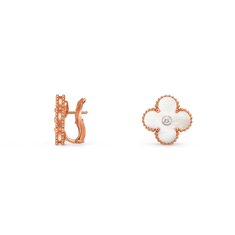 [Azure Tears]15MM CLOVER FLOWER STUD EARRINGS DIAMOND-ROSE GOLD COLLECTION