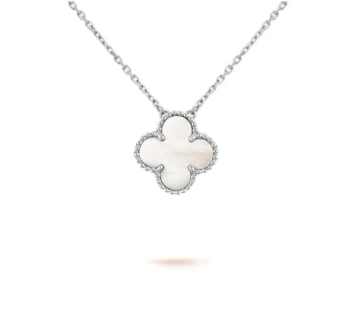 [Azure Tears]15MM CLOVER FLOWER PENDANT NECKLACE WHITE GOLD COLLECTION