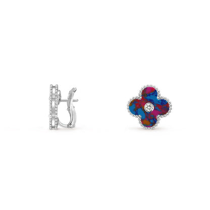 [Azure Tears]15MM CLOVER FLOWER STUD EARRINGS DIAMOND-WHITE GOLD COLLECTION