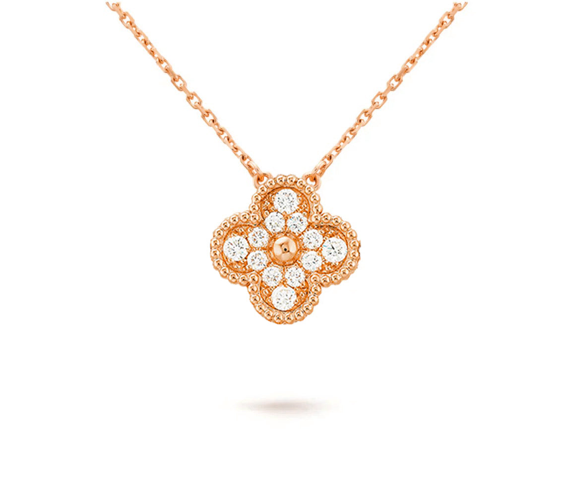 [Azure Tears]15MM CLOVER FLOWER DIAMOND PENDANT NECKLACE COLLECTION