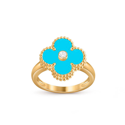 [Azure Tears]LUCKY CLOVER DIAMOND-ACCENT GOLD RING COLLECTION