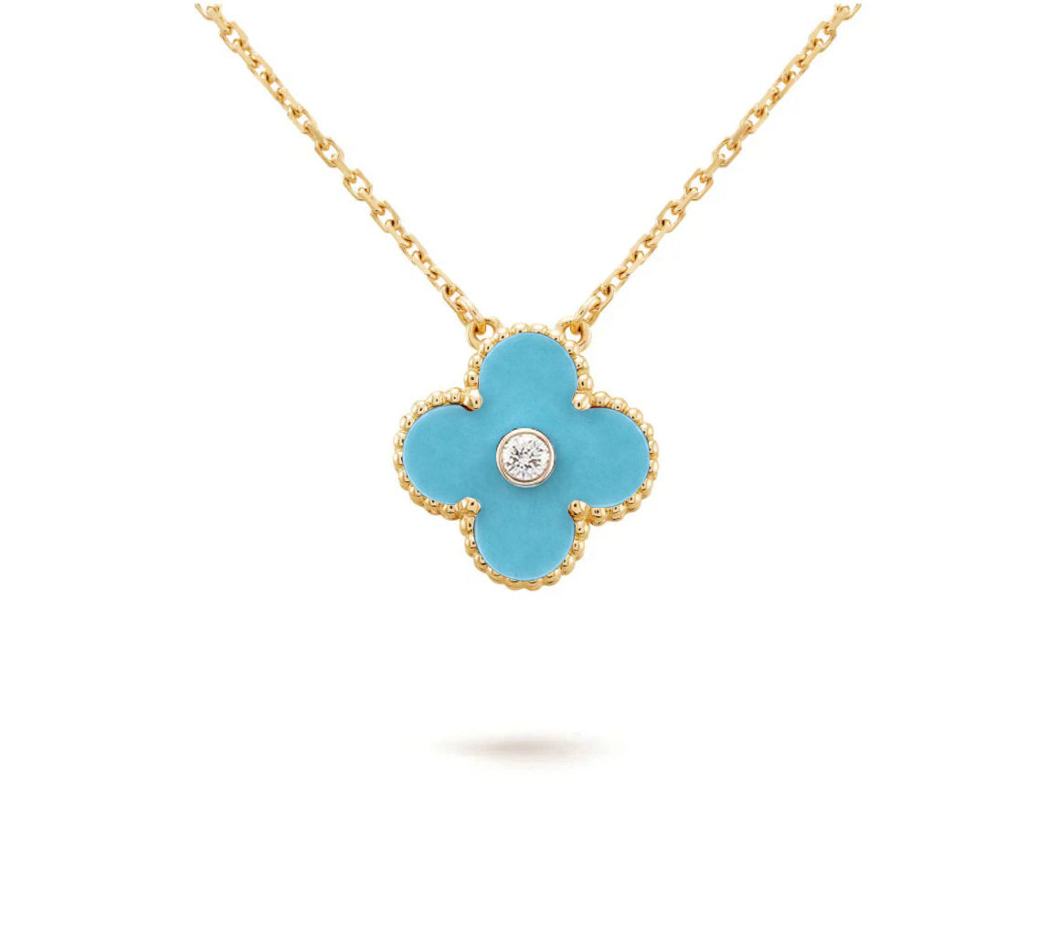 [Azure Tears]15MM CLOVER FLOWER DIAMOND PENDANT NECKLACE COLLECTION