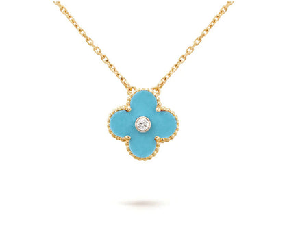 [Azure Tears]15MM CLOVER FLOWER DIAMOND PENDANT NECKLACE COLLECTION