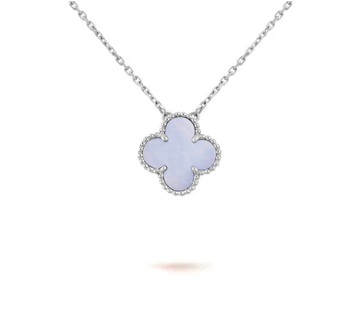 [Azure Tears]15MM CLOVER FLOWER PENDANT NECKLACE WHITE GOLD COLLECTION