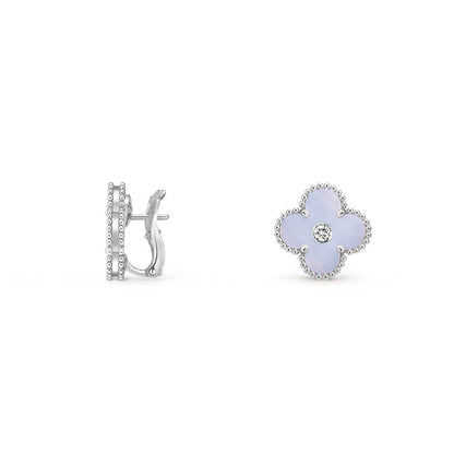 [Azure Tears]15MM CLOVER FLOWER STUD EARRINGS DIAMOND-WHITE GOLD COLLECTION