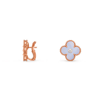 [Azure Tears]15MM CLOVER FLOWER STUD EARRINGS DIAMOND-ROSE GOLD COLLECTION