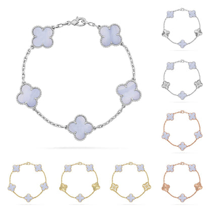 [Azure Tears]LUCKY CLOVER 5-MOTIF BRACELET - PURPLE CHALCEDONY COLLECTION