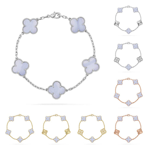[Azure Tears]LUCKY CLOVER 5-MOTIF BRACELET - PURPLE CHALCEDONY COLLECTION