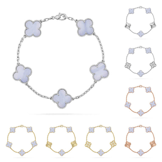 [Azure Tears]LUCKY CLOVER 5-MOTIF BRACELET - PURPLE CHALCEDONY COLLECTION