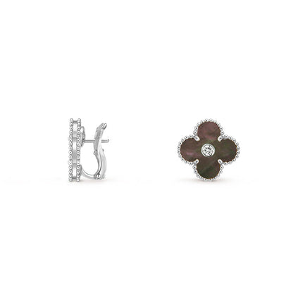 [Azure Tears]15MM CLOVER FLOWER STUD EARRINGS DIAMOND-WHITE GOLD COLLECTION
