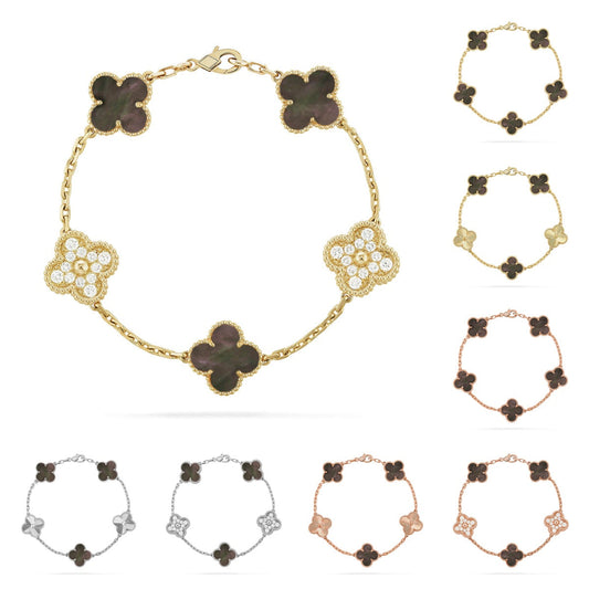 [Azure Tears]LUCKY CLOVER 5-MOTIF BRACELET - GREY MOTHER-OF-PEARL COLLECTION
