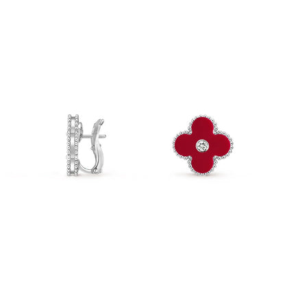 [Azure Tears]15MM CLOVER FLOWER STUD EARRINGS DIAMOND-WHITE GOLD COLLECTION