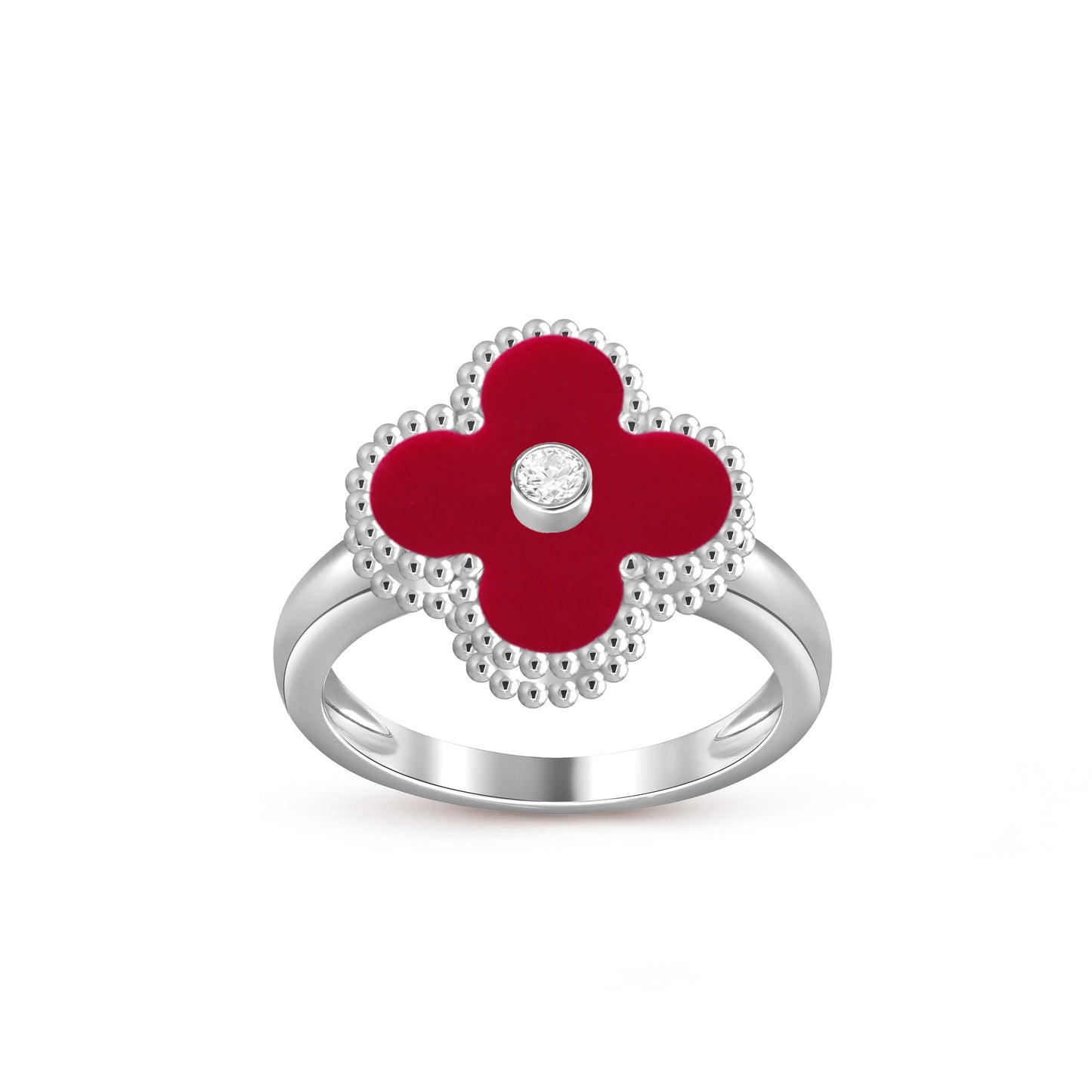 [Azure Tears]LUCKY CLOVER DIAMOND-ACCENT WHITE GOLD RING COLLECTION