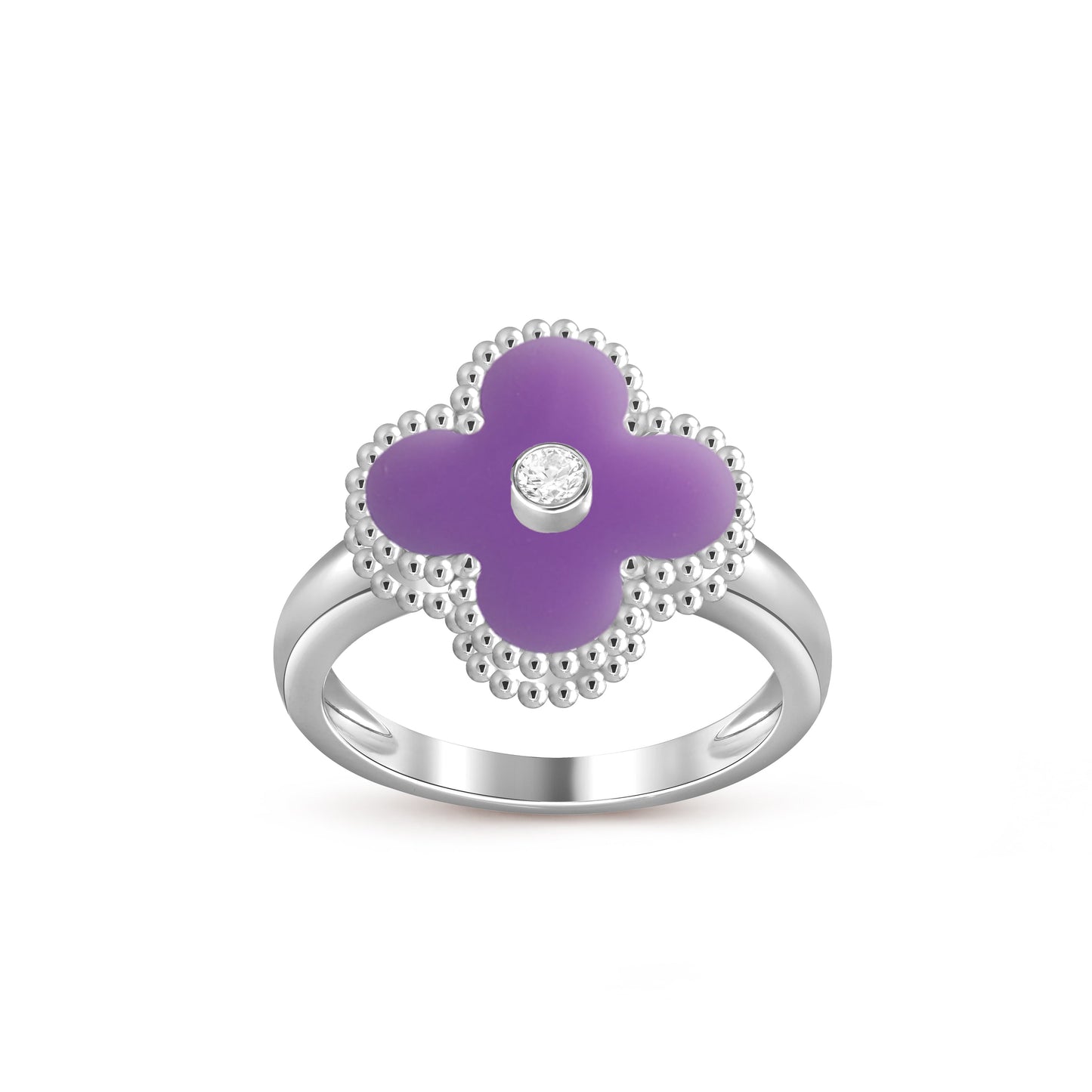 [Azure Tears]LUCKY CLOVER DIAMOND-ACCENT WHITE GOLD RING COLLECTION