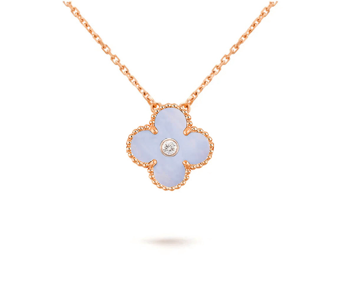 [Azure Tears]15MM CLOVER FLOWER DIAMOND PENDANT NECKLACE COLLECTION