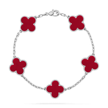 [Azure Tears]LUCKY CLOVER 5-MOTIF BRACELET - RED CARNELIAN COLLECTION