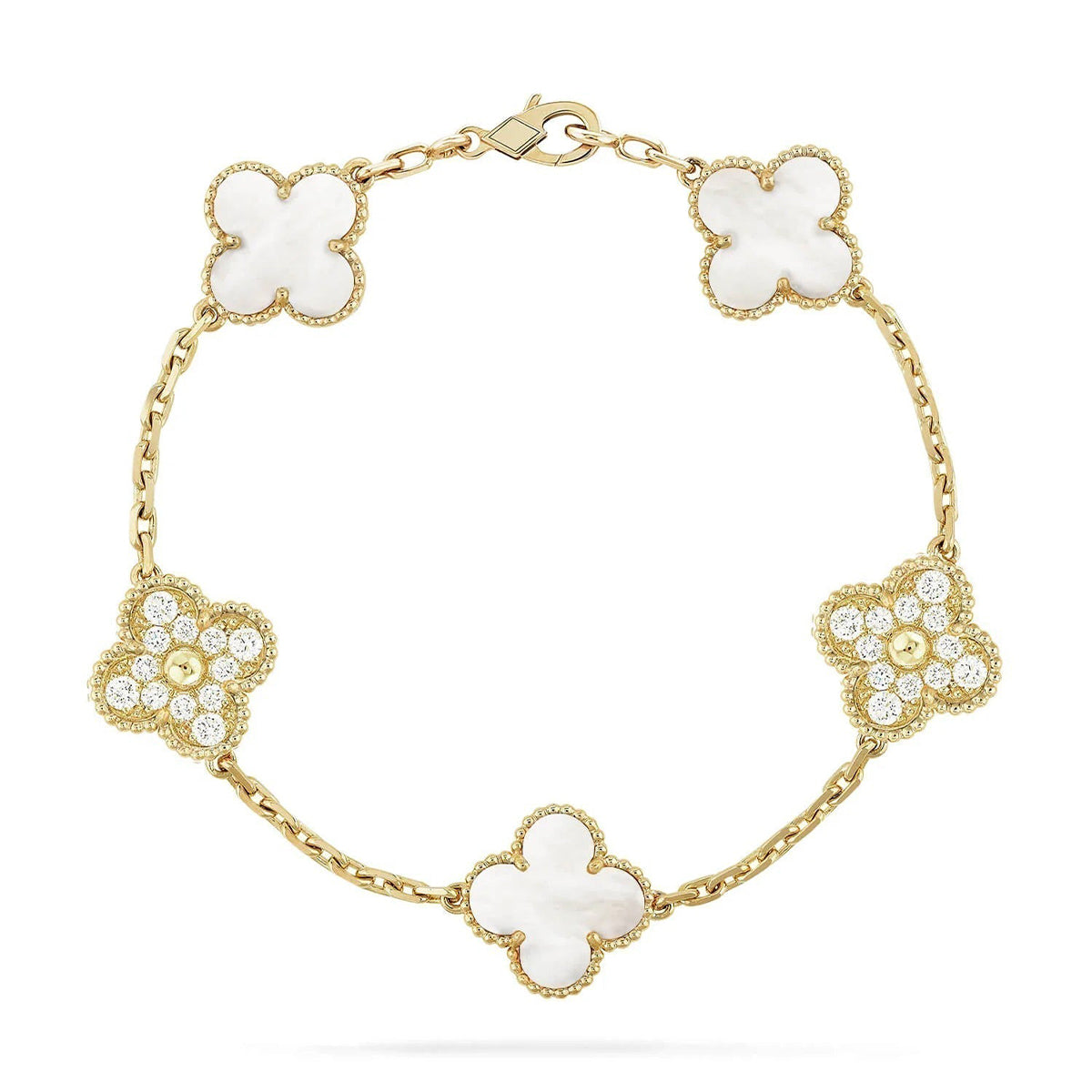 [Azure Tears]LUCKY CLOVER 5-MOTIF BRACELET - WHITE MOTHER-OF-PEARL COLLECTION