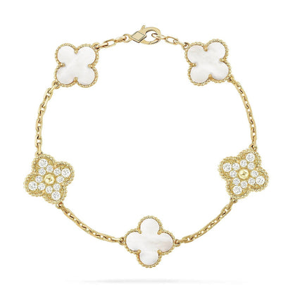 [Azure Tears]LUCKY CLOVER 5-MOTIF BRACELET - WHITE MOTHER-OF-PEARL COLLECTION