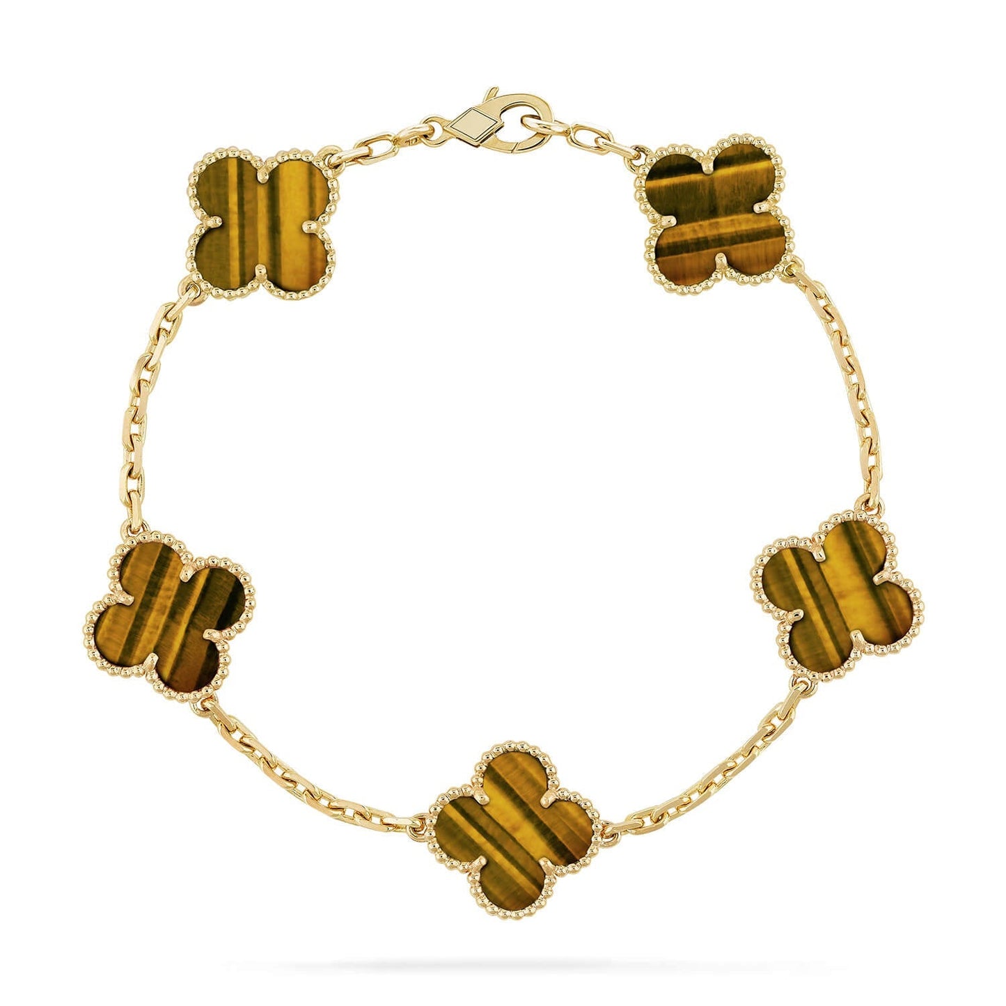 [Azure Tears]LUCKY CLOVER 5-MOTIF BRACELET -  TIGER’S EYE COLLECTION