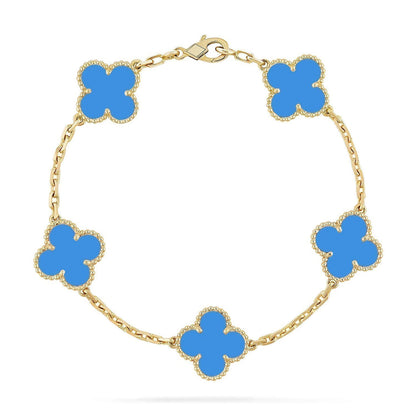 [Azure Tears]LUCKY CLOVER 5-MOTIF BRACELET - BLUE AGATE COLLECTION