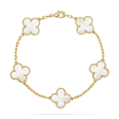 [Azure Tears]LUCKY CLOVER 5-MOTIF BRACELET - WHITE MOTHER-OF-PEARL COLLECTION