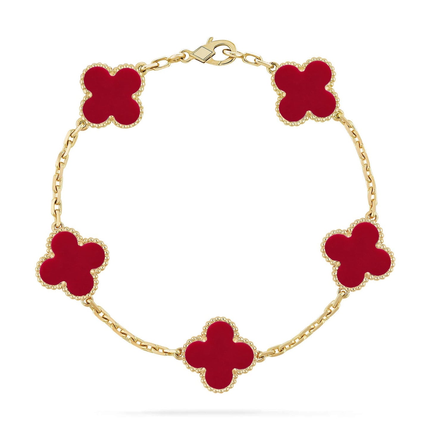 [Azure Tears]LUCKY CLOVER 5-MOTIF BRACELET - RED CARNELIAN COLLECTION