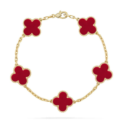 [Azure Tears]LUCKY CLOVER 5-MOTIF BRACELET - RED CARNELIAN COLLECTION