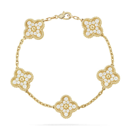 [Azure Tears]LUCKY CLOVER 5-MOTIF BRACELET - FULL-DIAMOND