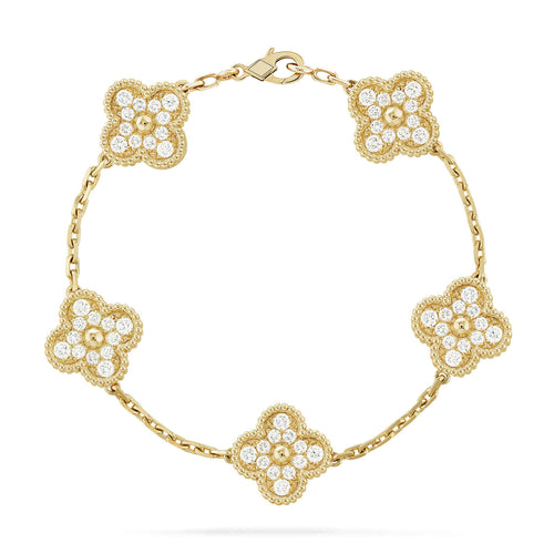 [Azure Tears]LUCKY CLOVER 5-MOTIF BRACELET - FULL-DIAMOND