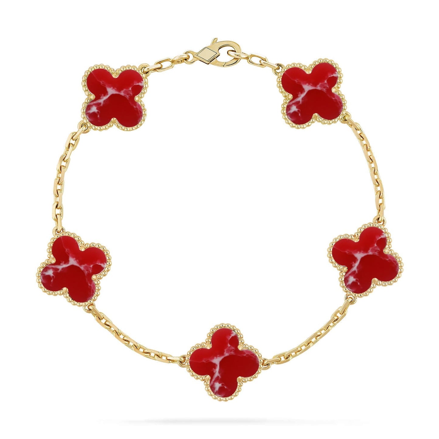 [Azure Tears]LUCKY CLOVER 5-MOTIF BRACELET - RED LARIMAR COLLECTION