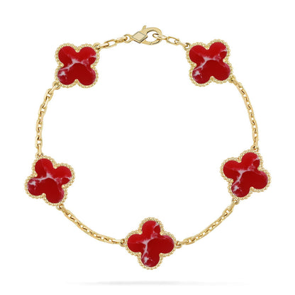 [Azure Tears]LUCKY CLOVER 5-MOTIF BRACELET - RED LARIMAR COLLECTION