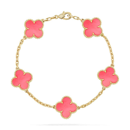 [Azure Tears]LUCKY CLOVER 5-MOTIF BRACELET - PINK MOTHER-OF-PEARL COLLECTION