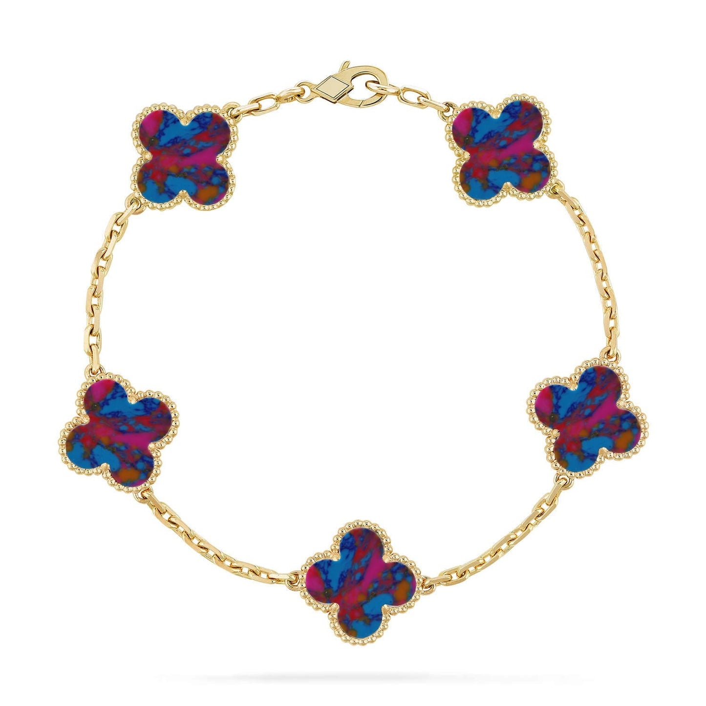 [Azure Tears]LUCKY CLOVER 5-MOTIF BRACELET - MULTI-GEM COLLECTION