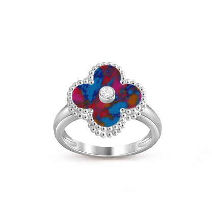 [Azure Tears]LUCKY CLOVER DIAMOND-ACCENT WHITE GOLD RING COLLECTION