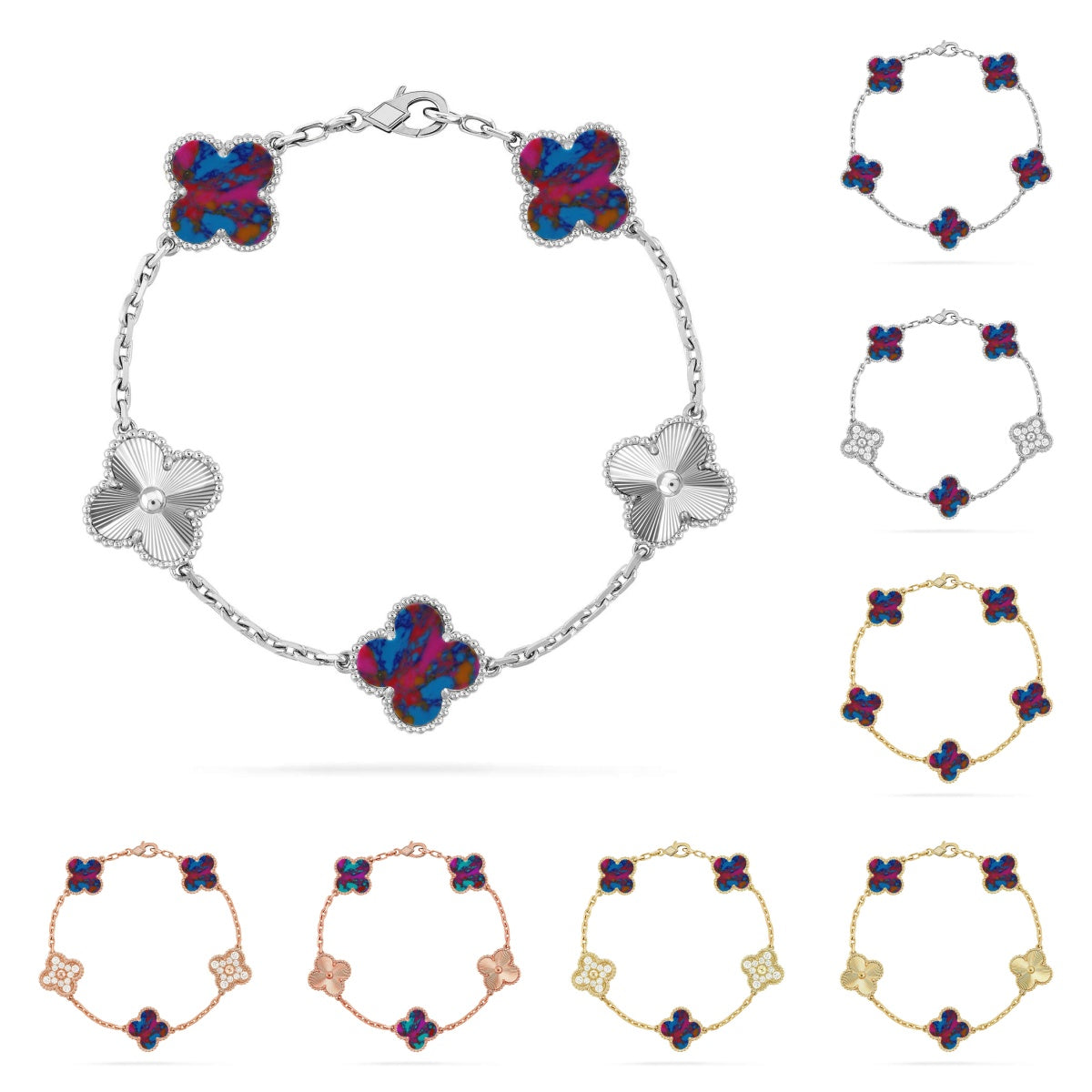 [Azure Tears]LUCKY CLOVER 5-MOTIF BRACELET - MULTI-GEM COLLECTION