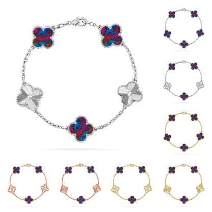 [Azure Tears]LUCKY CLOVER 5-MOTIF BRACELET - MULTI-GEM COLLECTION