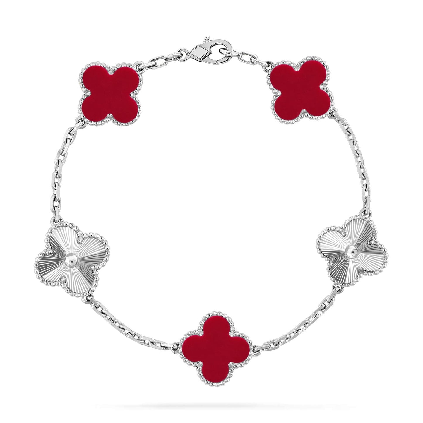 [Azure Tears]LUCKY CLOVER 5-MOTIF BRACELET - RED CARNELIAN COLLECTION