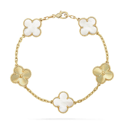 [Azure Tears]LUCKY CLOVER 5-MOTIF BRACELET - WHITE MOTHER-OF-PEARL COLLECTION