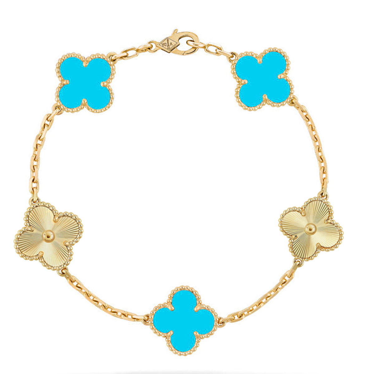 [Azure Tears]LUCKY CLOVER 5-MOTIF BRACELET - TURQUOISE COLLECTION