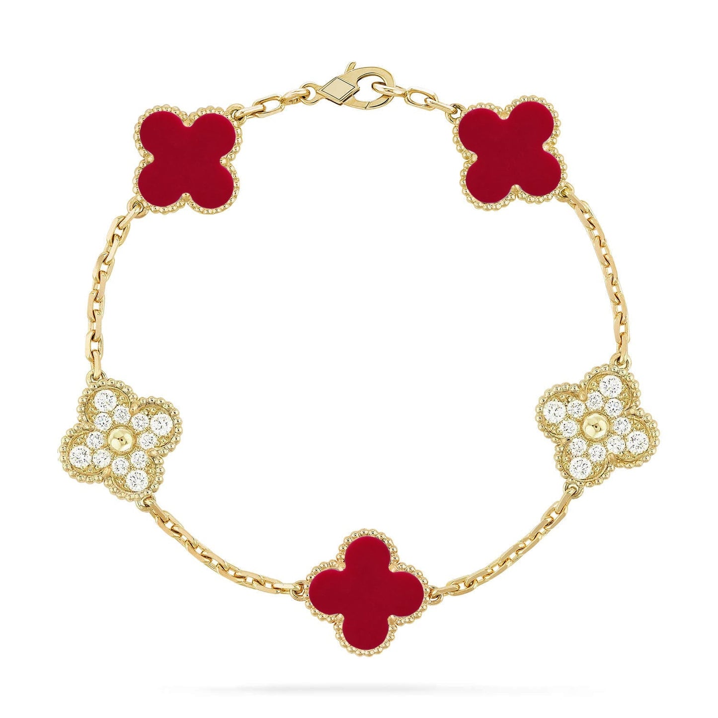 [Azure Tears]LUCKY CLOVER 5-MOTIF BRACELET - RED CARNELIAN COLLECTION