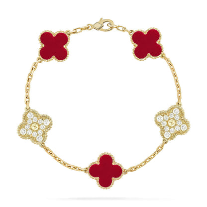 [Azure Tears]LUCKY CLOVER 5-MOTIF BRACELET - RED CARNELIAN COLLECTION